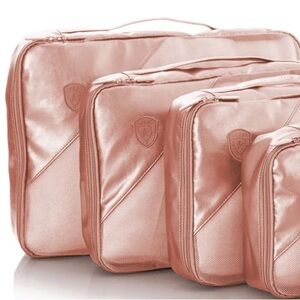 HEYS packing cubes SET OF THREE dual zip around closure rose gold metallic mesh